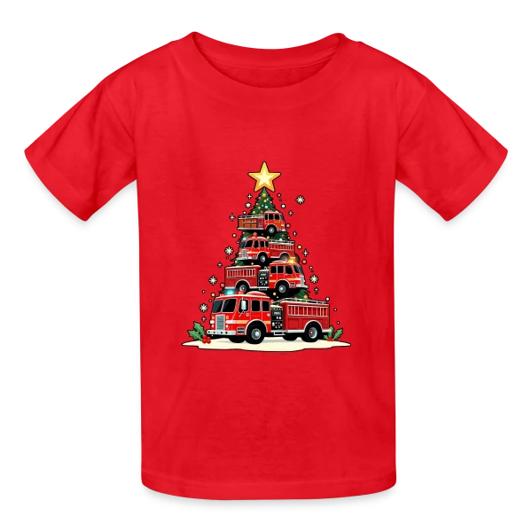 Camion de Pompiers Rigolo - Noël Enchanté sur T-shirts Russell Enfant