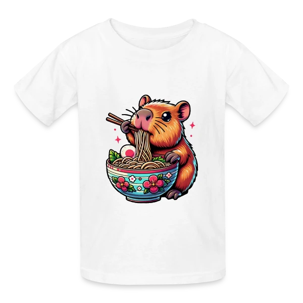Capybara Mignon Ramen sur T-shirts Russell Enfant