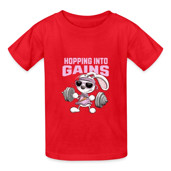 Lapin Musculation - Puissance Carottes sur T-shirts Russell Enfant