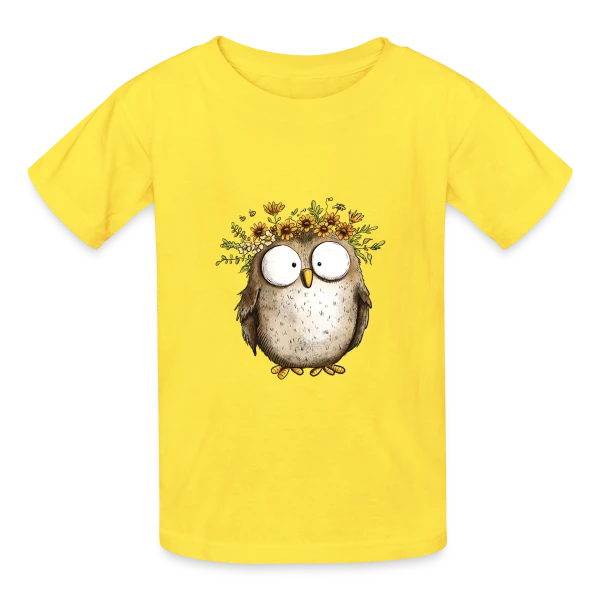 Hibou avec Couronne de Fleurs Sauvages - Style Cottagecore sur T-shirts Russell Enfant