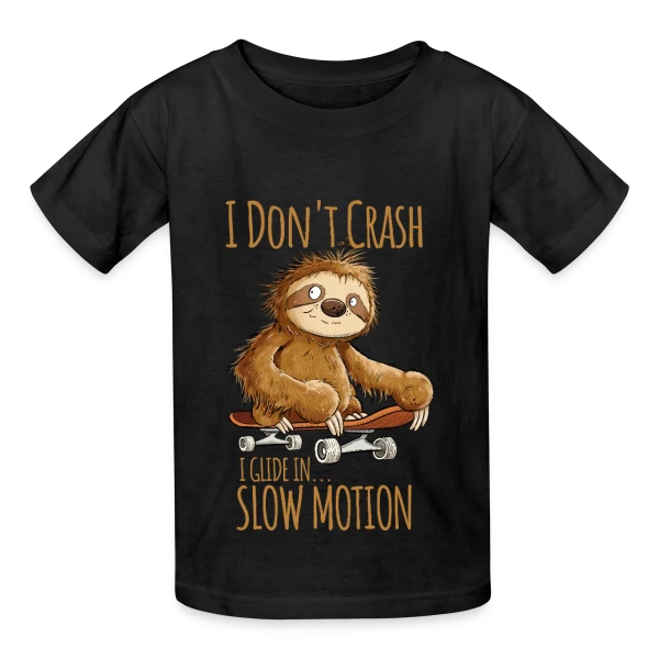 Paresseux Skateboarder - 'I Don't Crash' - T-shirt Relax sur T-shirts Russell Enfant