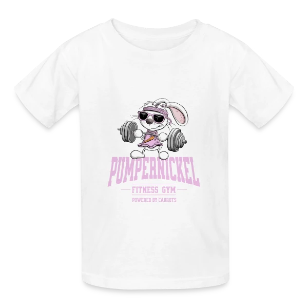 Lapin Costaud 'Pumpernickel Girl' - Fitness Humoristique sur T-shirts Russell Enfant