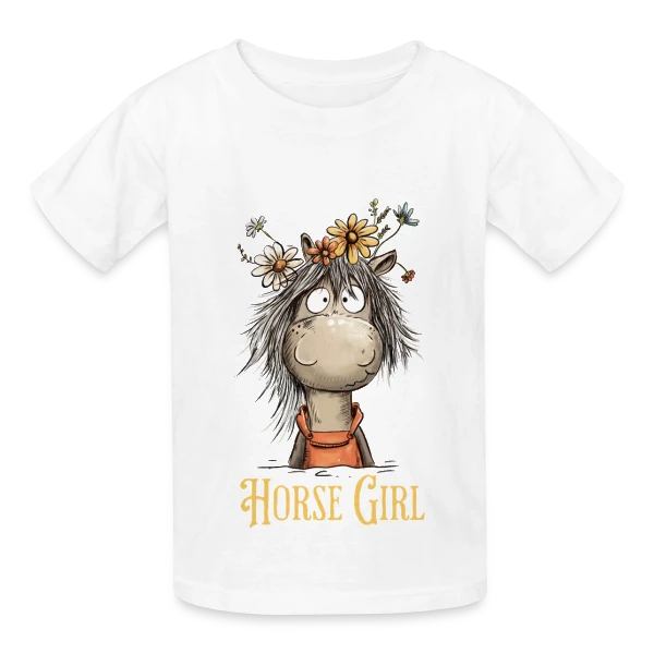 Cheval Rigolo Fleurs Sauvages sur T-shirts Russell Enfant