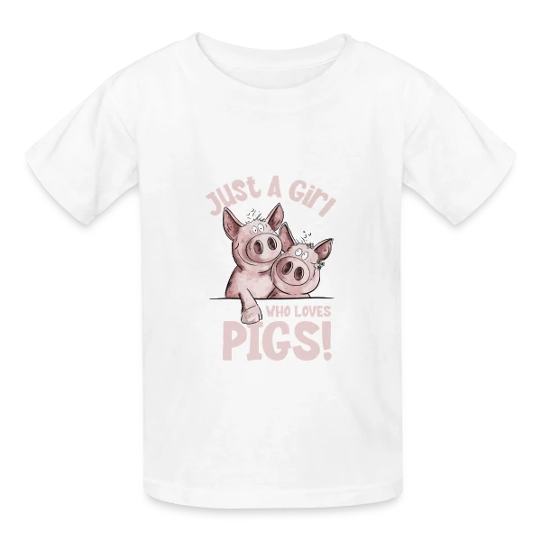 Fille et Cochons Adorables sur T-shirts Russell Enfant