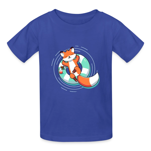 Renard Chill' en Bouée Tropicale sur T-shirts Russell Enfant