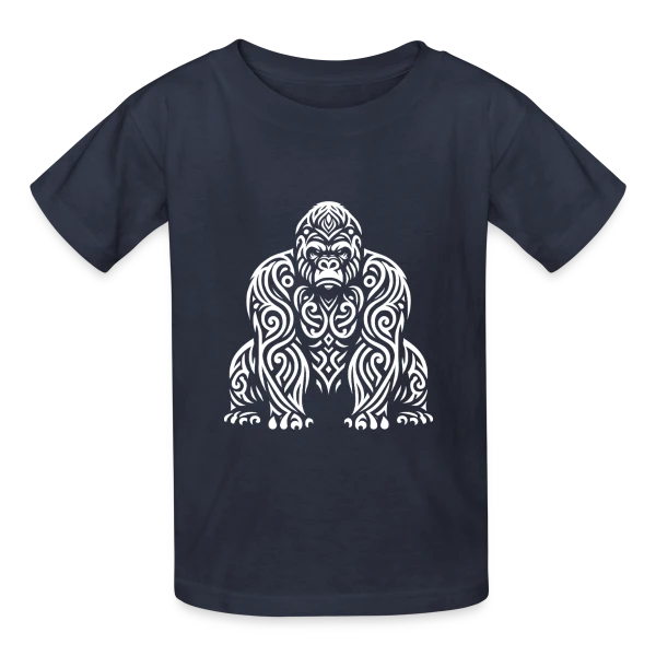 Gorille Tribal - Design Ethnique Sauvage sur T-shirts Russell Enfant
