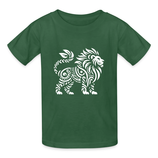 Lion Tribal : Force et Élégance Sauvage sur T-shirts Russell Enfant