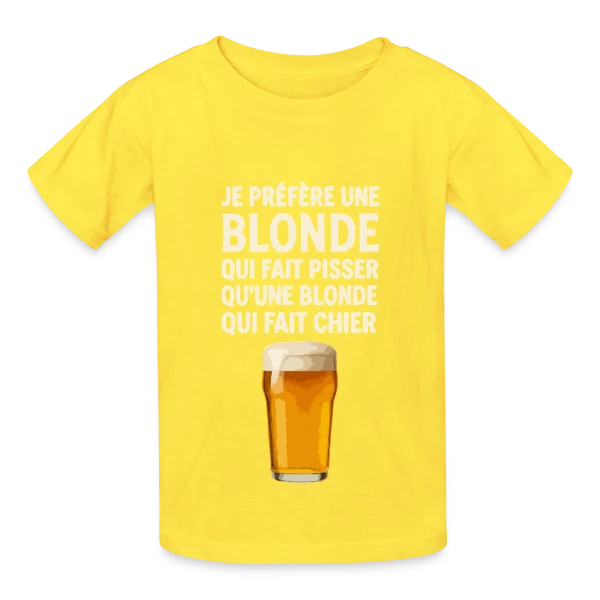 Je Préfère Une Blonde : Humour de Bistrot & Bière sur T-shirts Russell Enfant