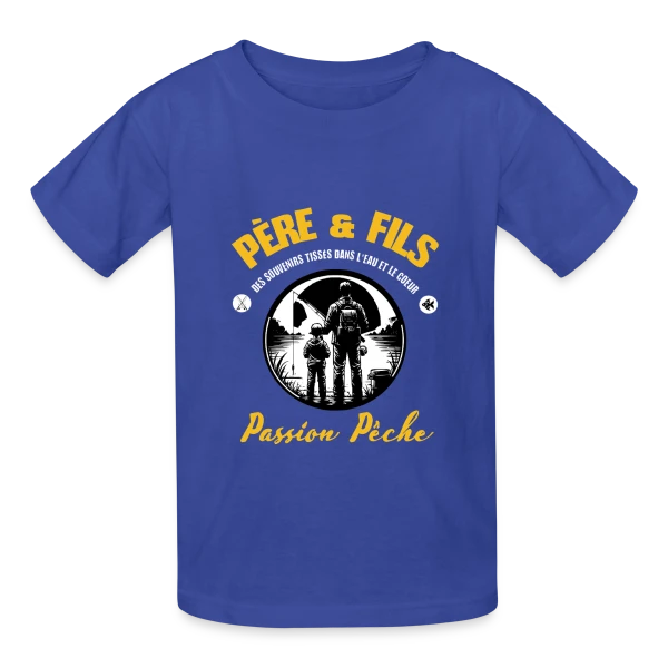 Père et Fils - Passion Pêche et Nature sur T-shirts Russell Enfant
