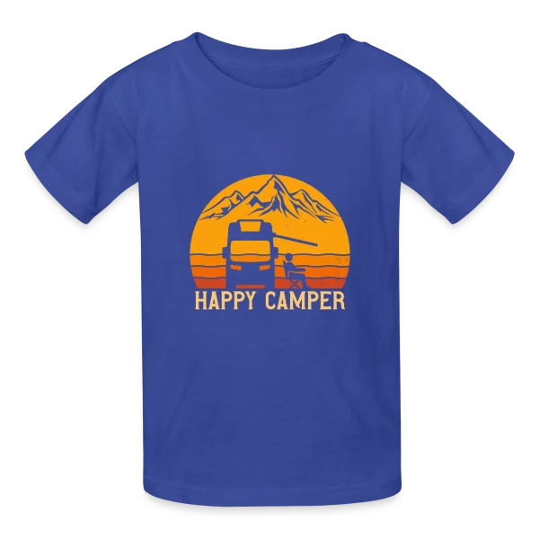 Campeur Heureux Rétro Design sur T-shirts Russell Enfant