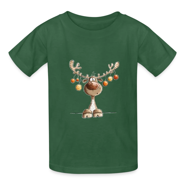 Rennes Festifs et Boules de Noël sur T-shirts Russell Enfant