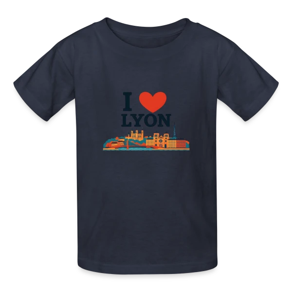 J'aime Lyon Skyline Coloré sur T-shirts Russell Enfant