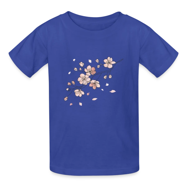 Line Art Fleurs de Cerisier sur T-shirts Russell Enfant