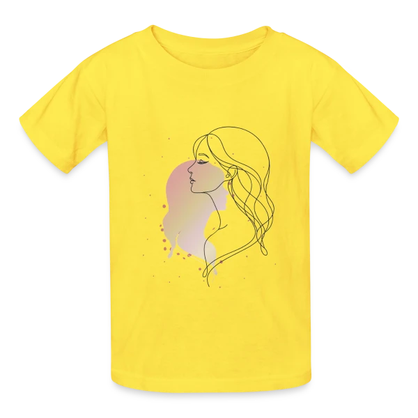 Portrait de Femme en Art Ligne - Élégance Minimaliste sur T-shirts Russell Enfant