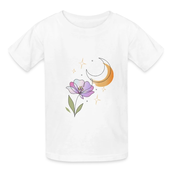 Art Ligne Fleur et Lune - Mystère Nocturne sur T-shirts Russell Enfant