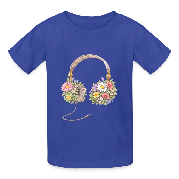 Casque Audio Fleuri - Harmonie Musicale et Naturelle sur T-shirts Russell Enfant