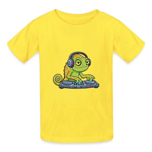 Caméléon DJ Mascotte Cartoon sur T-shirts Russell Enfant