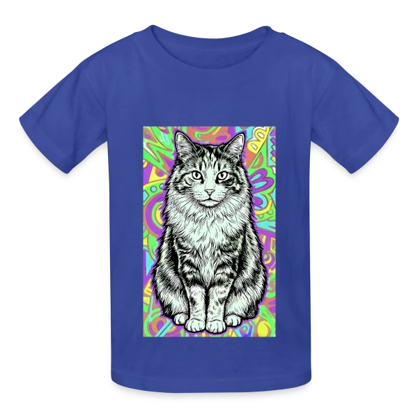 Chat Stylisé Psychédélique sur T-shirts Russell Enfant