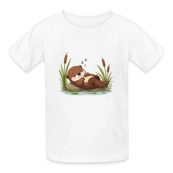 Loutre Endormie dans les Roseaux - Douceur Naturelle sur T-shirts Russell Enfant