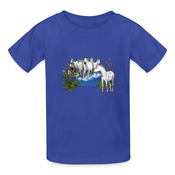 Chevaux Camarguais : L'Esprit Sauvage de la Camargue sur T-shirts Russell Enfant