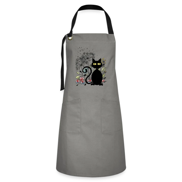 Chat Noir Fleuri sur Tablier contrasté