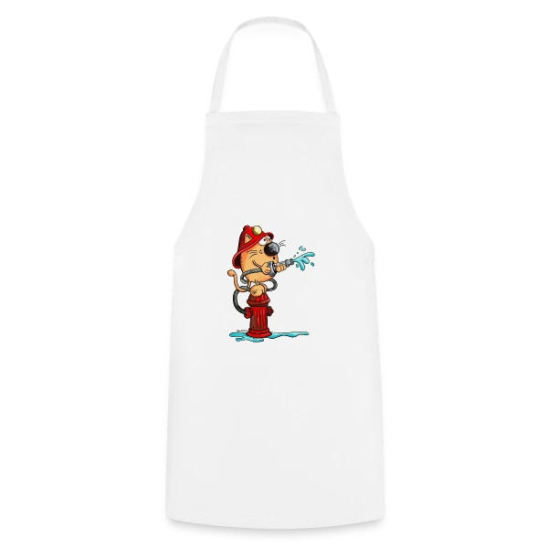 Le Chat Pompier Rigolo sur Tablier de cuisine