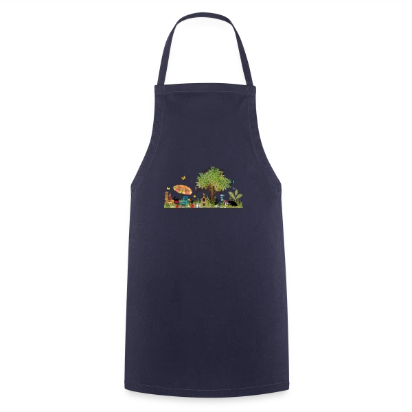Jardin luxuriant et Chats Noirs - Illustration Poétique sur Tablier de cuisine