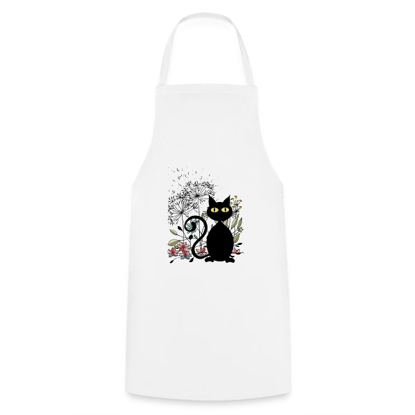 Chat Noir Fleuri sur Tablier de cuisine