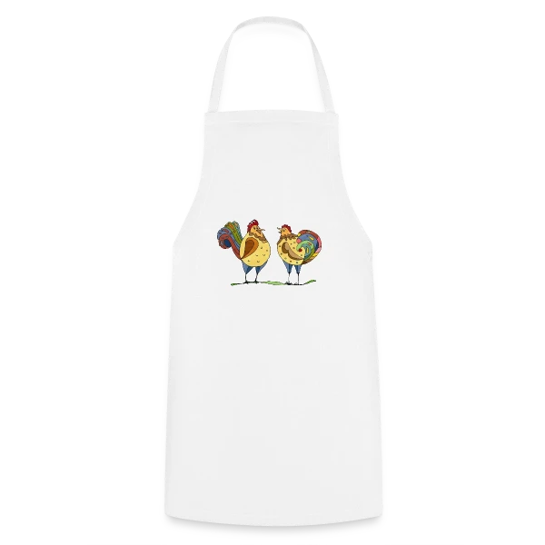 Duo Coq & Poule Champêtre sur Tablier de cuisine