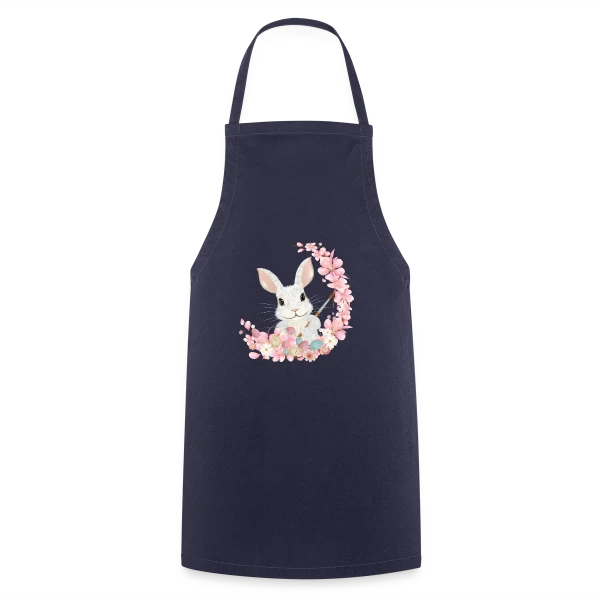 Lapin de Pâques Enchanteur: Fleurs et Pinceau Pastel sur Tablier de cuisine