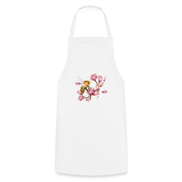 Abeille Volante et Magnolias – Dessin Main Élégant sur Tablier de cuisine