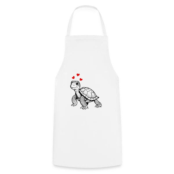 Tortue Mignonne et Cœurs Doux sur Tablier de cuisine