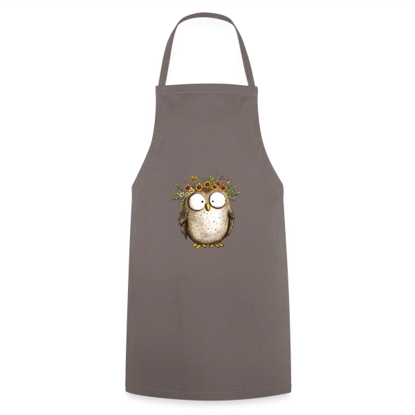 Hibou avec Couronne de Fleurs Sauvages - Style Cottagecore sur Tablier de cuisine