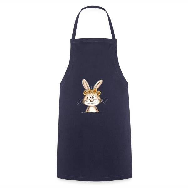 Lapin Rigolo Couronne Fleurs sur Tablier de cuisine