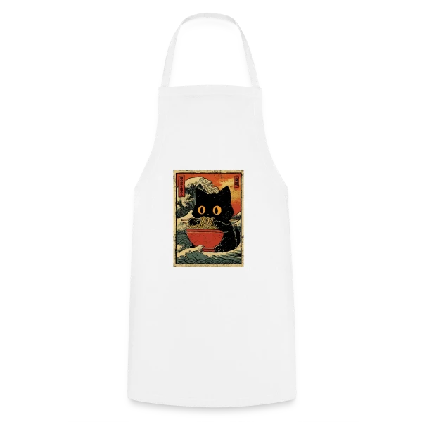 Chat Ramen et Vague Japonaise : L'Art Kawaii sur Tablier de cuisine