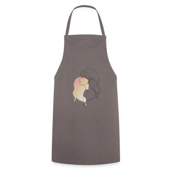 Portrait de Femme en Art Ligne - Élégance Minimaliste sur Tablier de cuisine