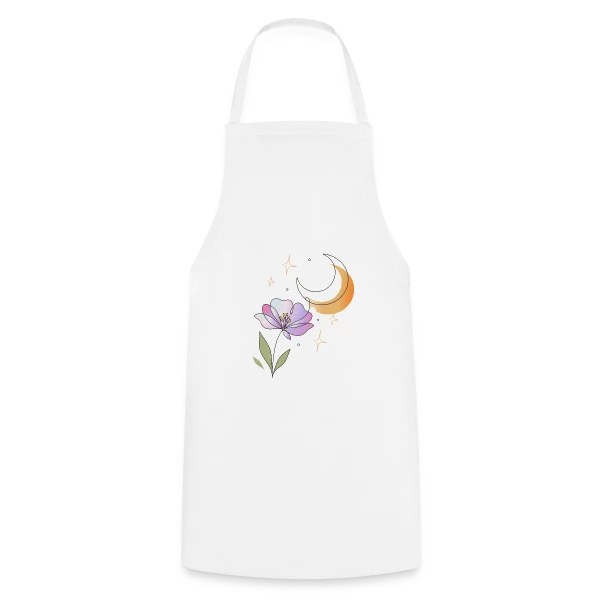 Art Ligne Fleur et Lune - Mystère Nocturne sur Tablier de cuisine